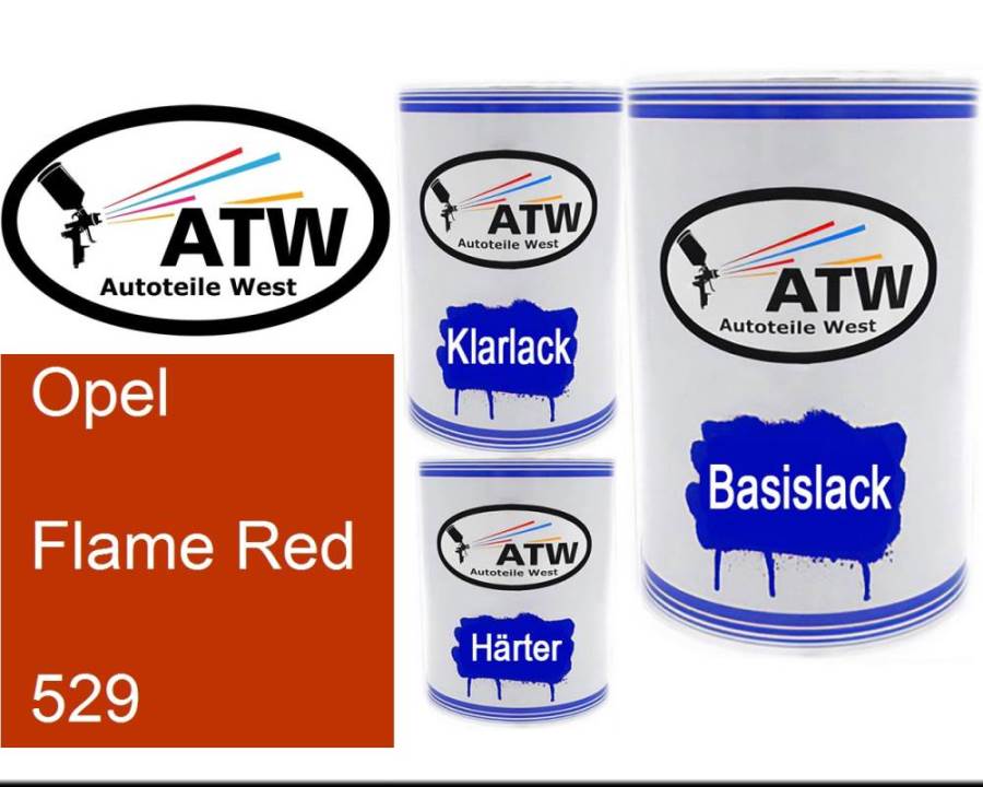 Opel, Flame Red, 529: 500ml Lackdose + 500ml Klarlack + 250ml Härter - Set, von ATW Autoteile West.